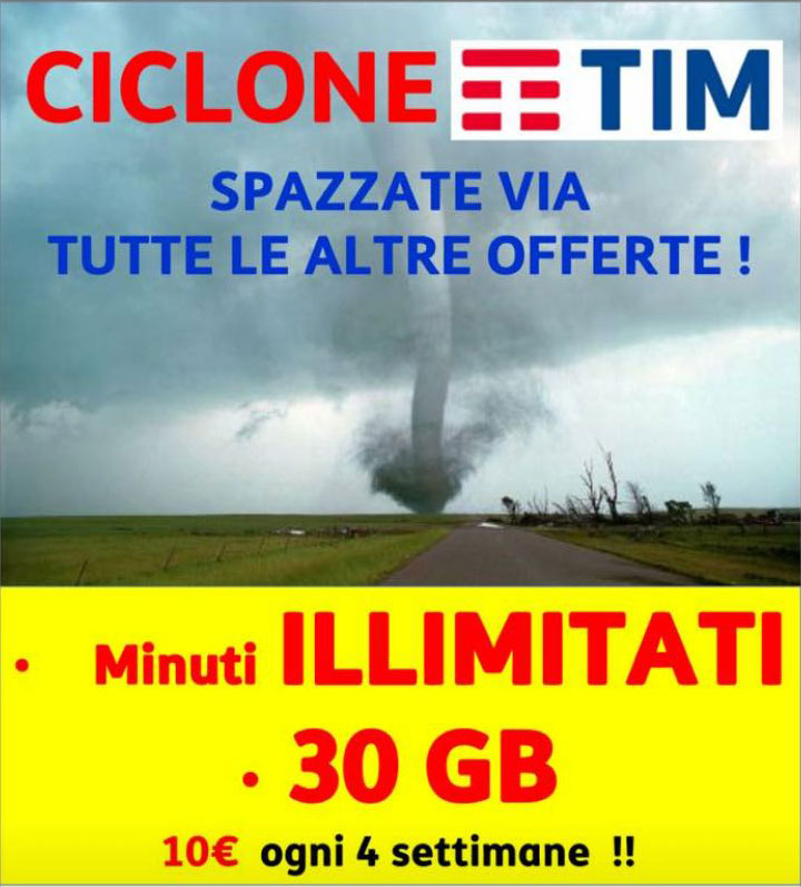 Scopri di più sull'articolo Ciclone TIM: Min. Illimitati e 30Gb a 10€